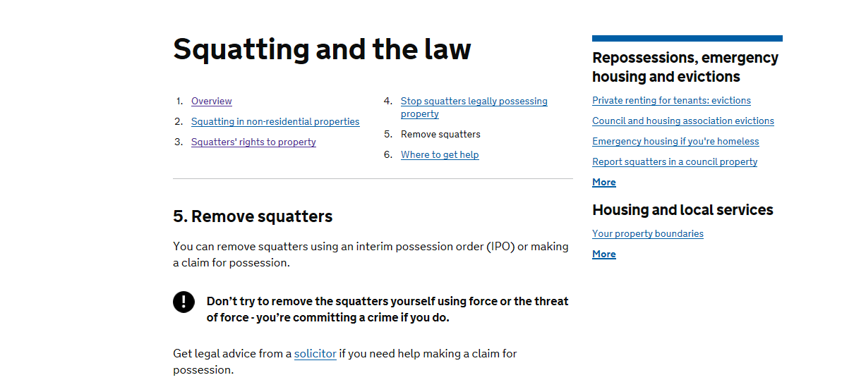 The law regarding squatters