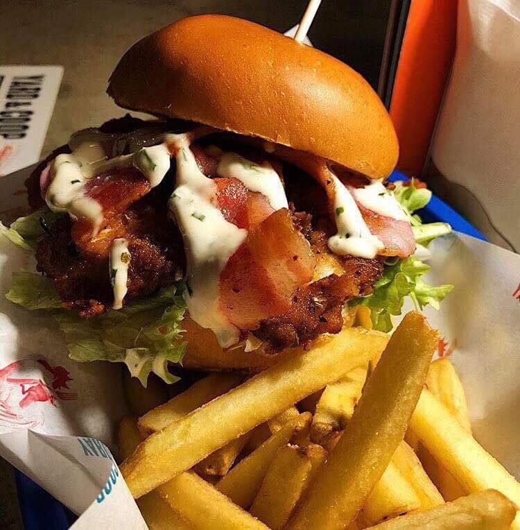 Image may contain: Burger, Sandwich, Food