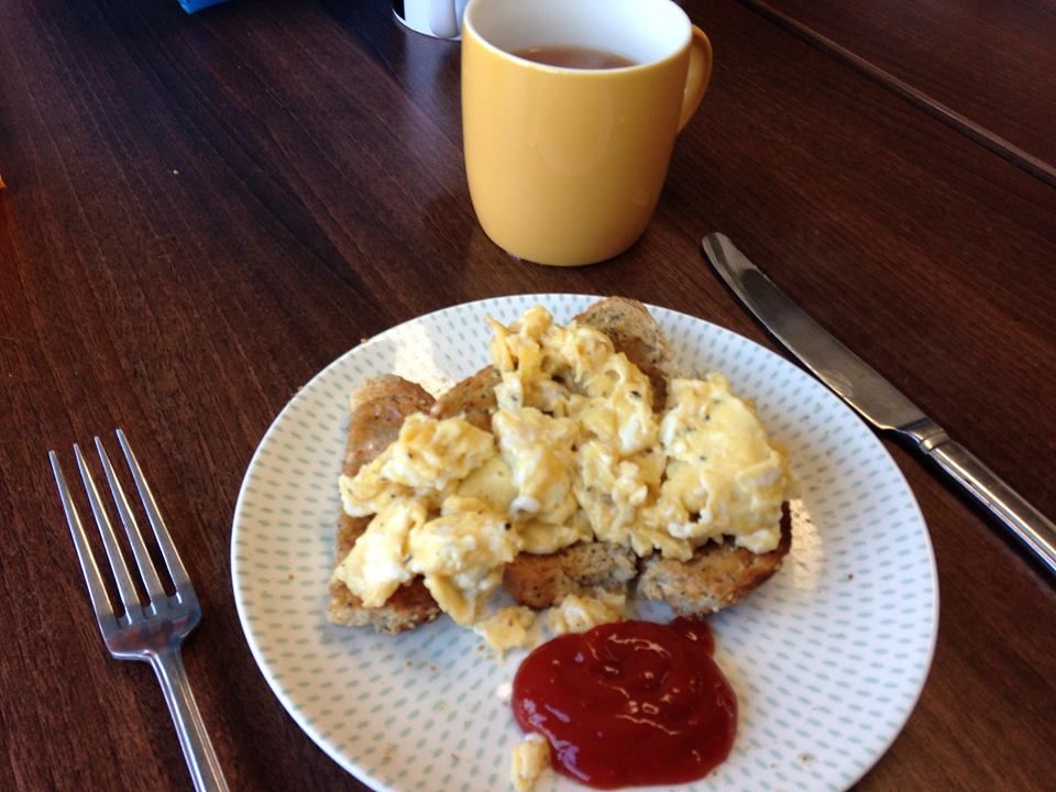 Image may contain: Jam, Fork, Cutlery, Cup, Meal, Food, Breakfast