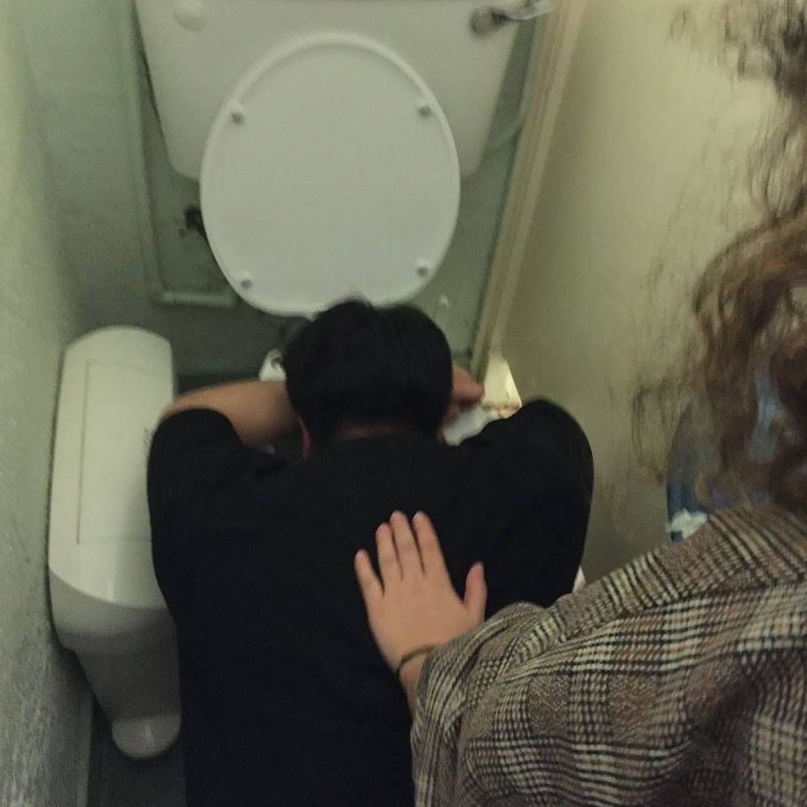 Image may contain: Asleep, Toilet, Person, People, Human