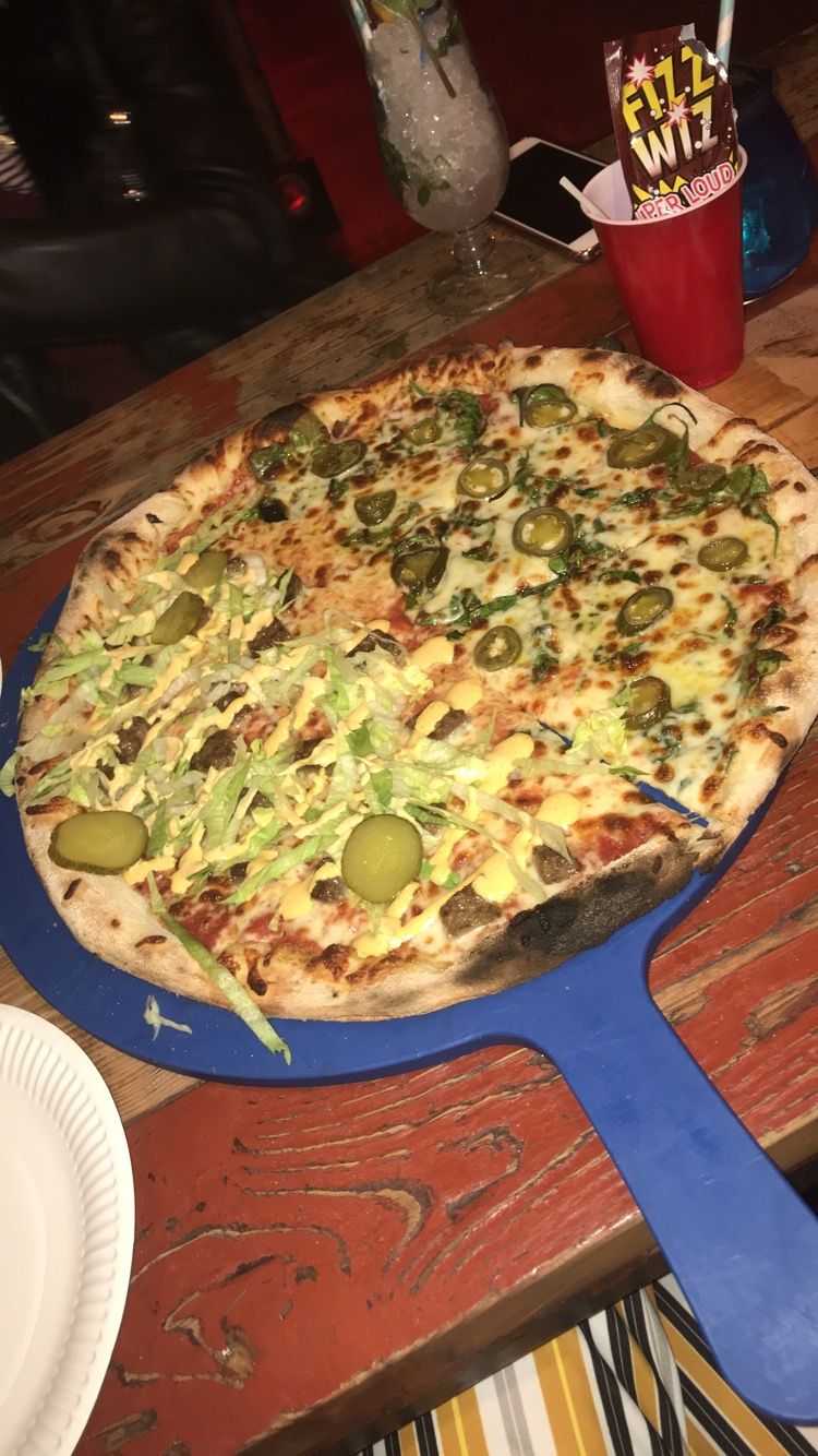 Image may contain: Cup, Pizza, Food