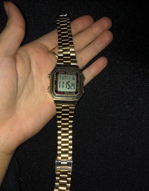 Image may contain: Wristwatch, Digital Watch, Human, Person