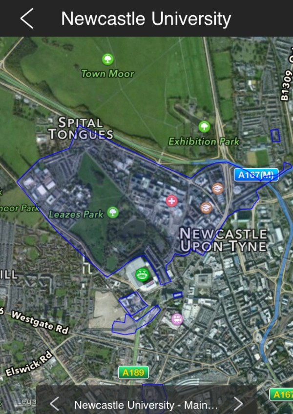 This map shows the areas covered by the app in the city centre