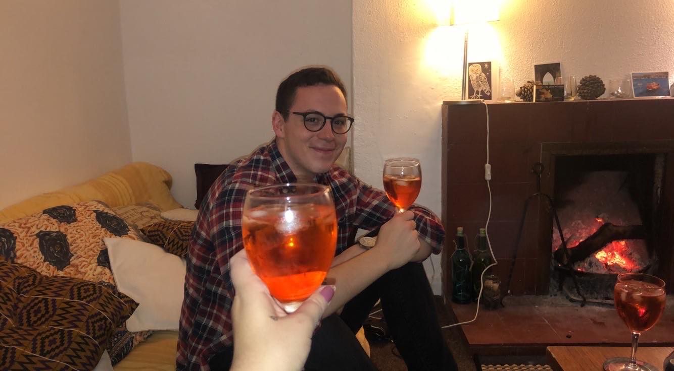 Image may contain: Housing, Building, Accessory, Glasses, Accessories, Lager, Beer Glass, Glass, Indoors, Fireplace, Person, Human, Beer, Beverage, Drink, Alcohol