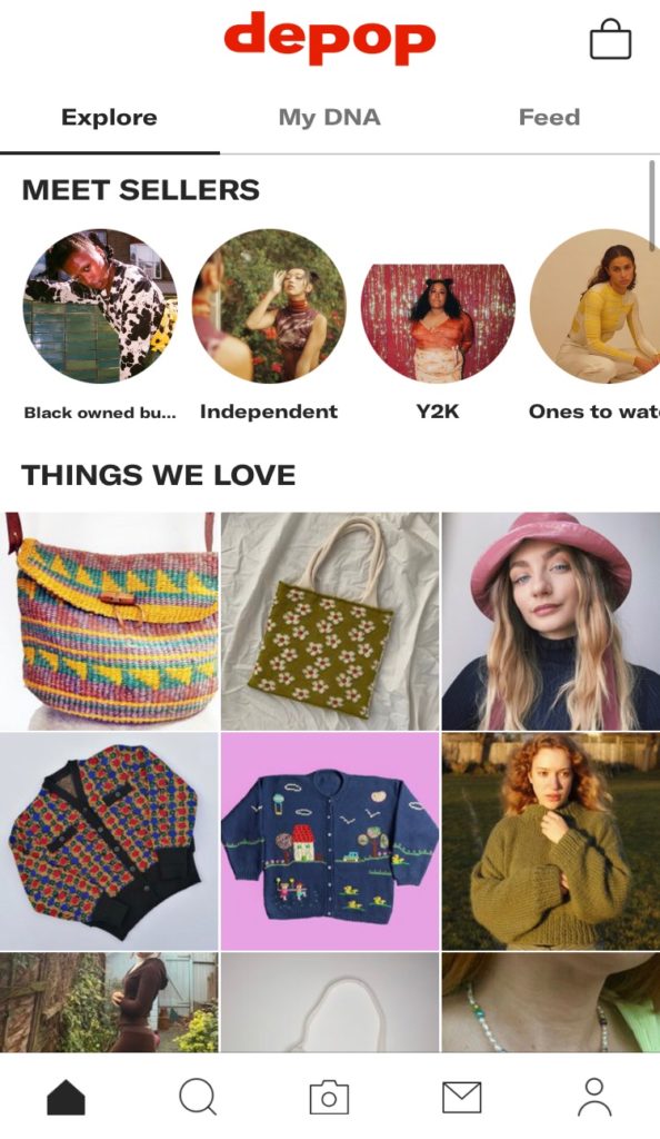 Screenshot of Depop homepage