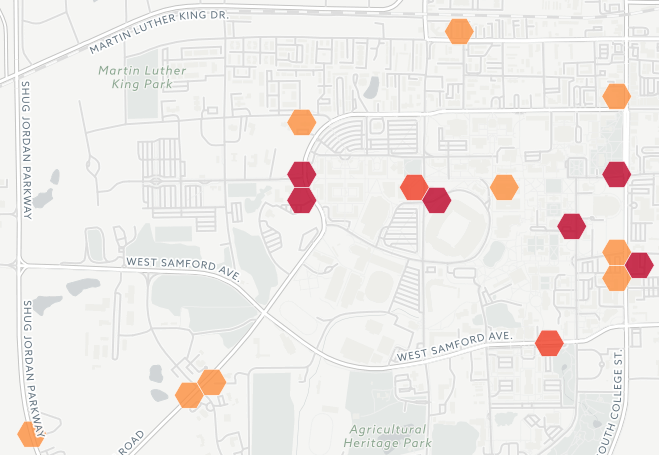 A density map of sexual assault clusters at Auburn