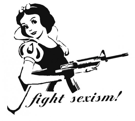 Nothing says 'fight sexism' quite like Snow White with an assault rifle.