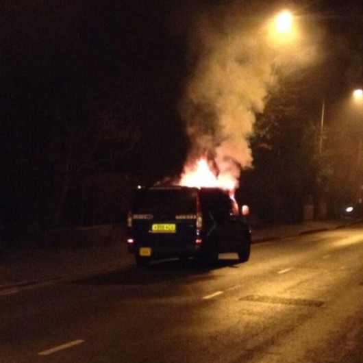 The taxi burst into flames on Unthank Road minutes after the passengers fled it