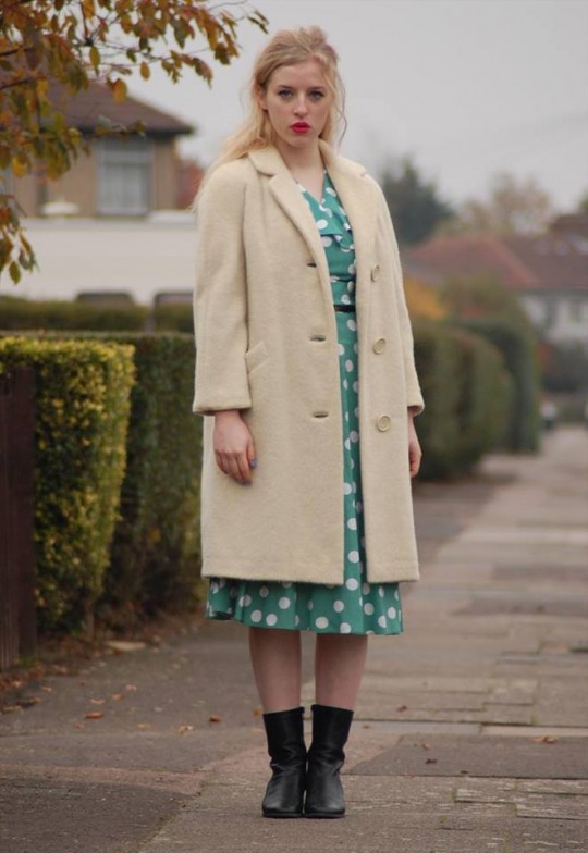 Tasha modelling a vintage winter coat- £38