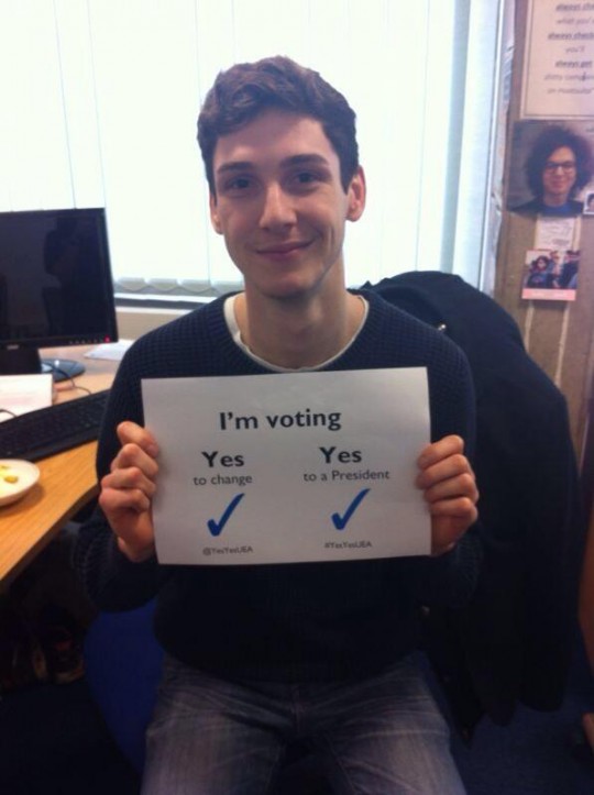 Student Trustee Tom Hesse is voting Yes Yes!