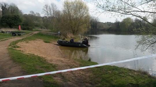 A search and rescue boat on the lake