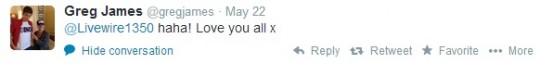 Greg showing 'Livewire Love' on Twitter