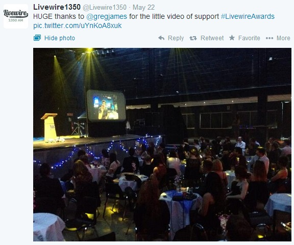 Greg James, doing what celebs do at prestigious award ceremonies
