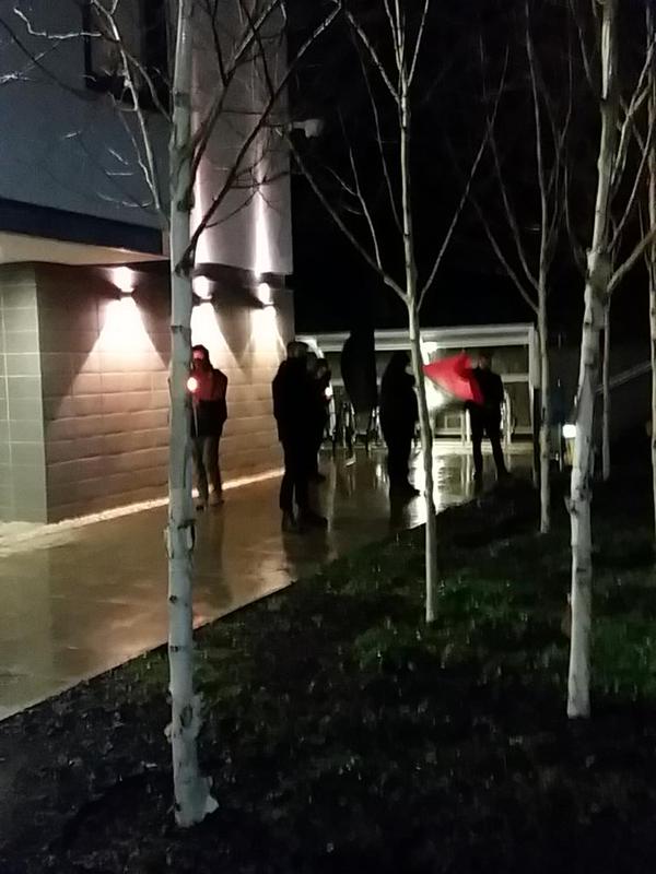 Protesters were spotted outside the lecture theatre. Photo: @UEAPolSoc