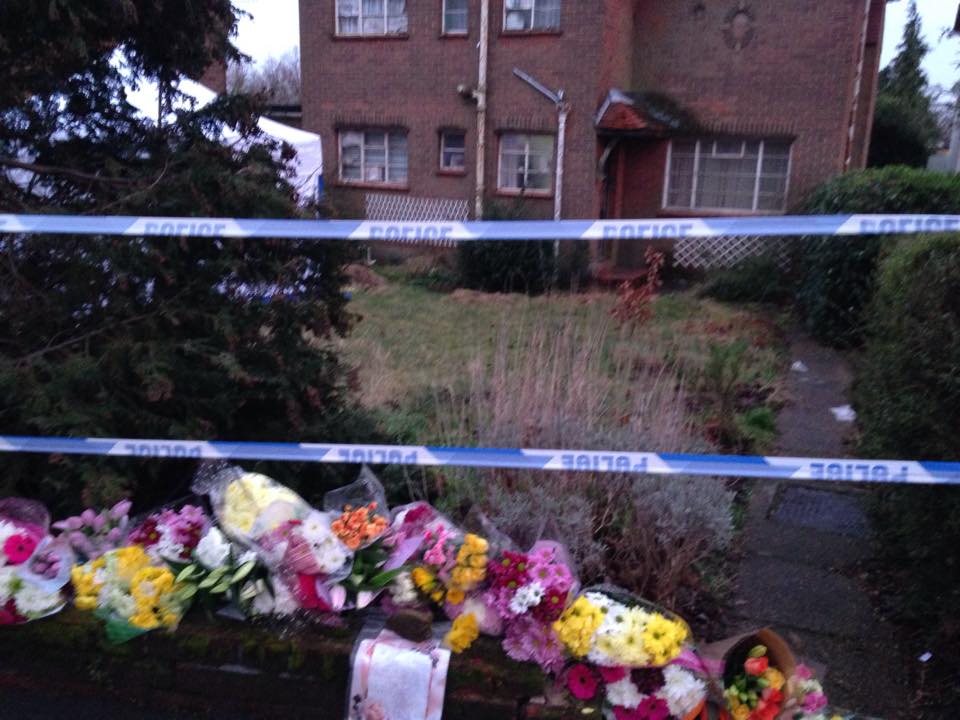 Flowers have been laid outside the house