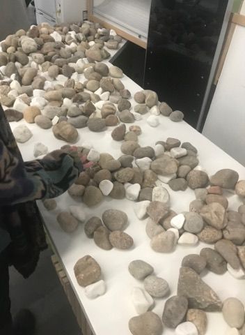Image may contain: Rug, Rock, Human, Person, Pebble