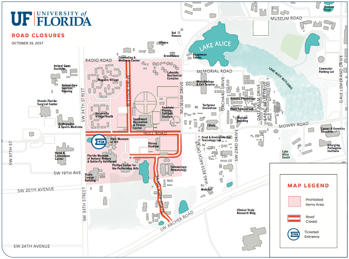 UF map of the road closures for the event.