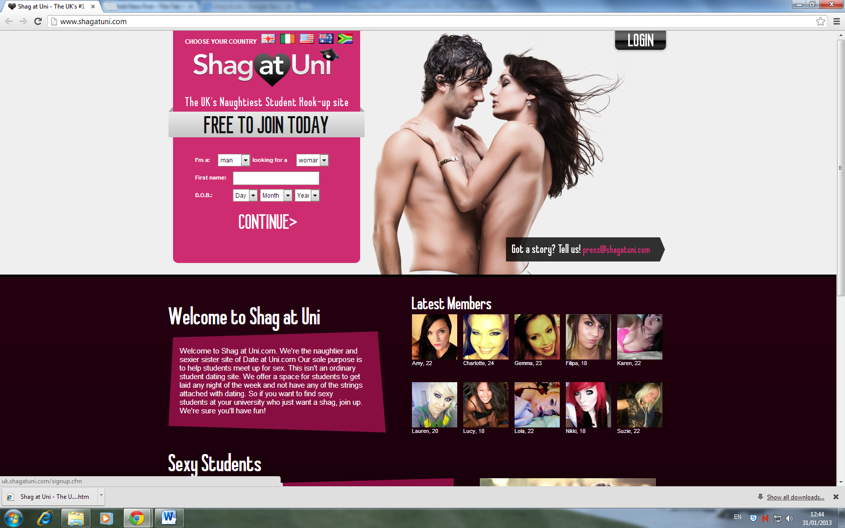 Shag at uni front page
