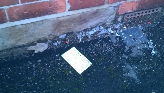 Broken glass on Mettham Street