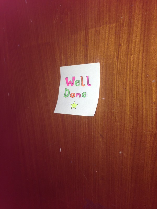 don't forget motivational post-it notes. very important.
