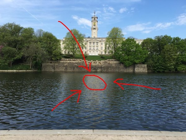 The rescuers swam all the way out to this spot