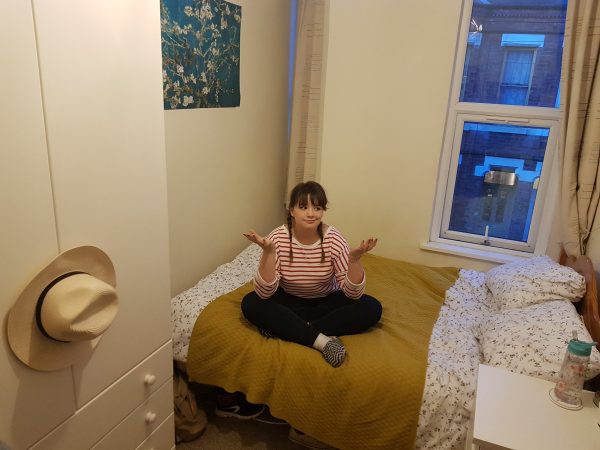 Image may contain: Indoors, Housing, Building, Apartment, Lampshade, Lamp, Toilet, Furniture, Bed, Person, People, Human