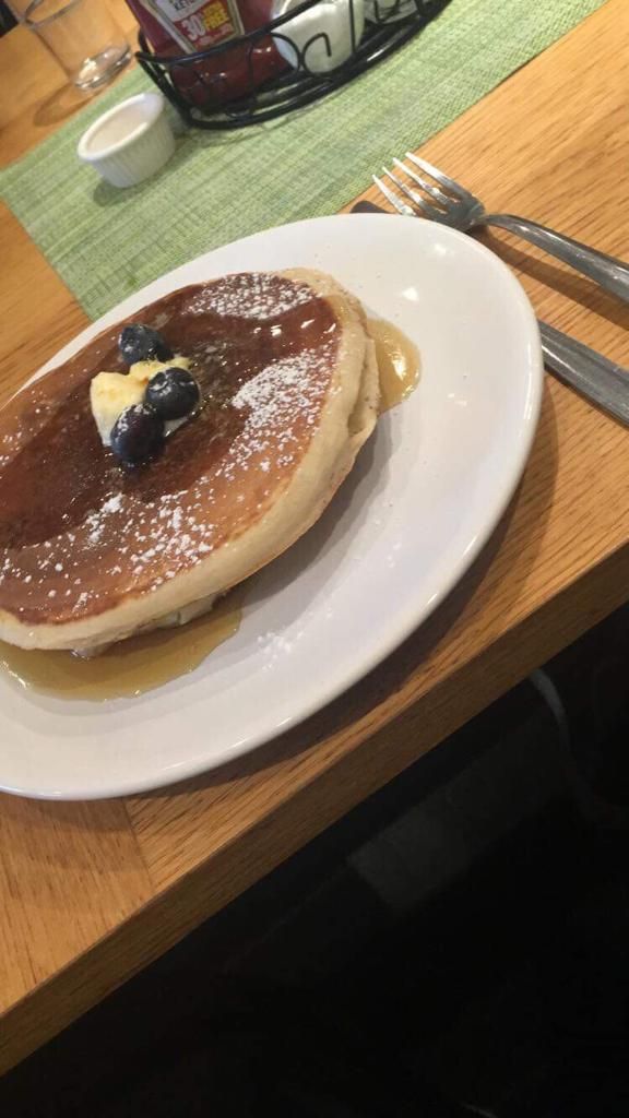 Image may contain: Fruit, Blueberry, Plant, Pancake, Cutlery, Fork, Food, Bread