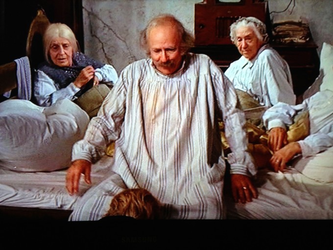 Charlie showing his excitement/gratitude to Grandpa Joe