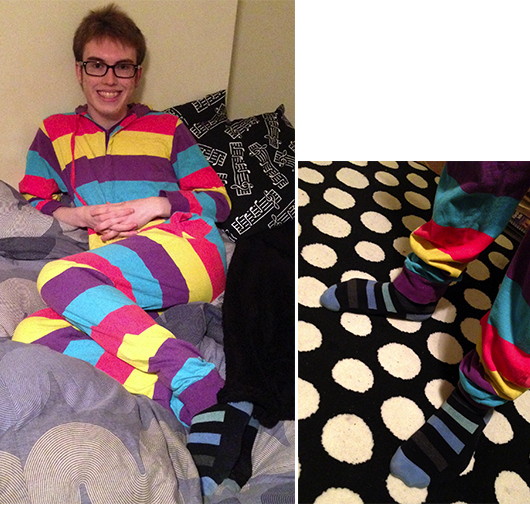 Onesie- Amazon/ Socks- M&S/ Duvet- Model's own