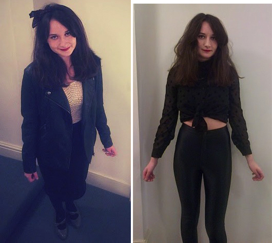 Day: Skirt - Dorothy Perkins / Top - Primark / Jacket - New Look / Shoes - Kurt Geiger / Headscarf - Deadlyisthefemale Evening: Top - Nasty Gal / Shirt - American Apparel / Pants - American Apparel