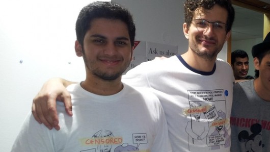 The students wear the t-shirts inside the Freshers' Fair