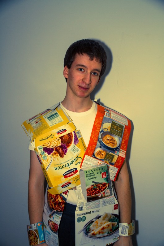 T-shirt- Primark Ready meal sleeves- bins around Pembroke College.