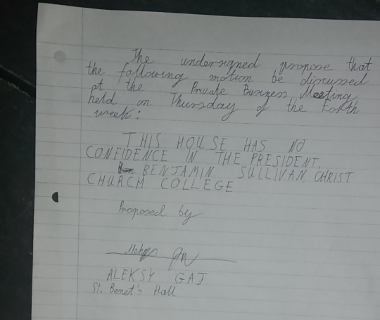 The motion that was posted on the Union noticeboard this morning.