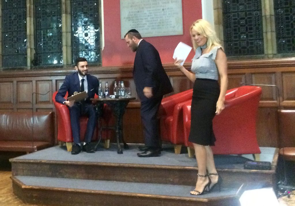 Pamela Anderson pictured talking to Oxford University students. See National News story NNPAMMIE; Playboy cover girl Pamela Anderson has hit out at Donald Trump’s remarks about women as ‘absolutely sick’. The former Baywatch babe condemned the Republican candidates recently leaked comments, which he dismissed as ‘locker room behaviour’ during a speech highlighting the dangers of porn addiction. Speaking as part of an unusual alliance, alongside orthodox Rabbi Shmuley Boteach, to Oxford University students, Pamela told of the shocking treatment she’s received from men throughout her life. She said: “I was completely offended, like everybody else, and I don't like the way he said it was just locker room behaviour because I don't believe that's true of the men who do speak that way.”