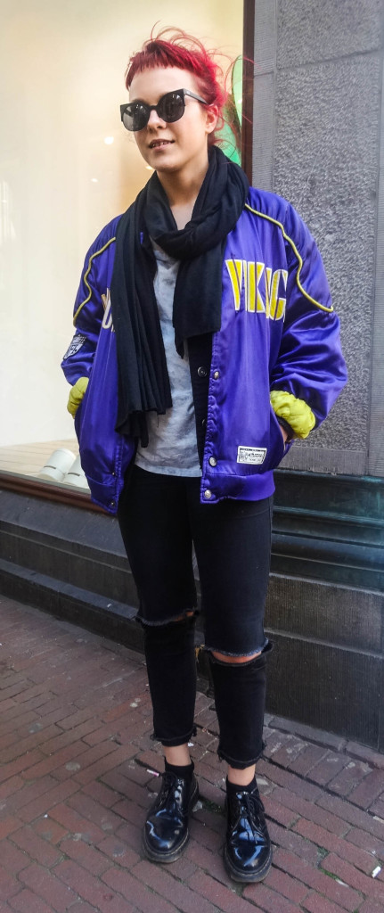 Bright hair, bright jacket