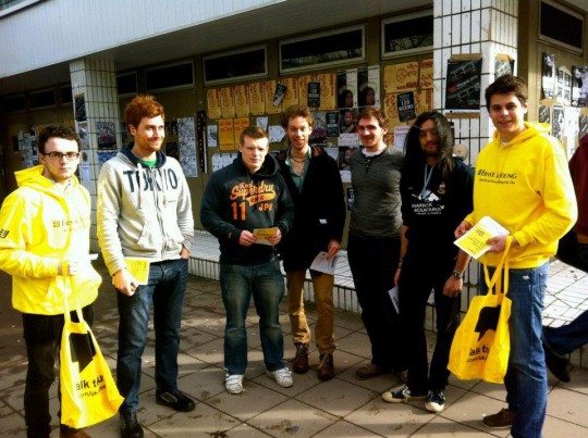 Shamelessly plying their wares outside the library...