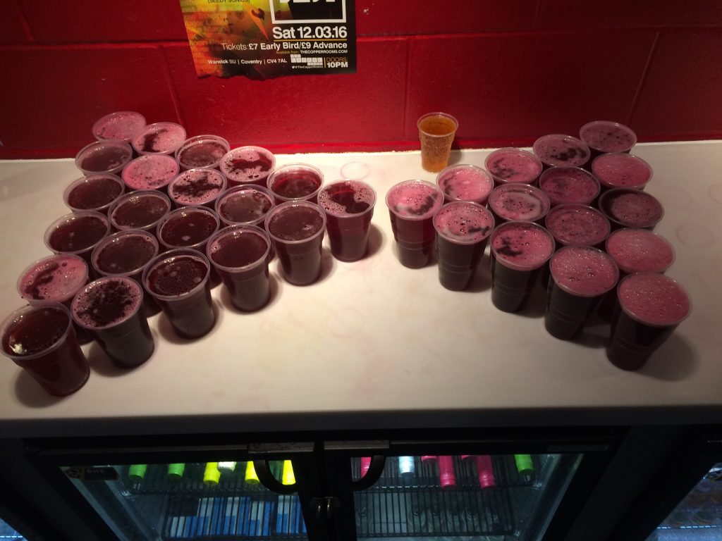 Purple (pûr′pəl) (n); basically a snakebite but served in a plastic cup exclusively at Warwick University venues.