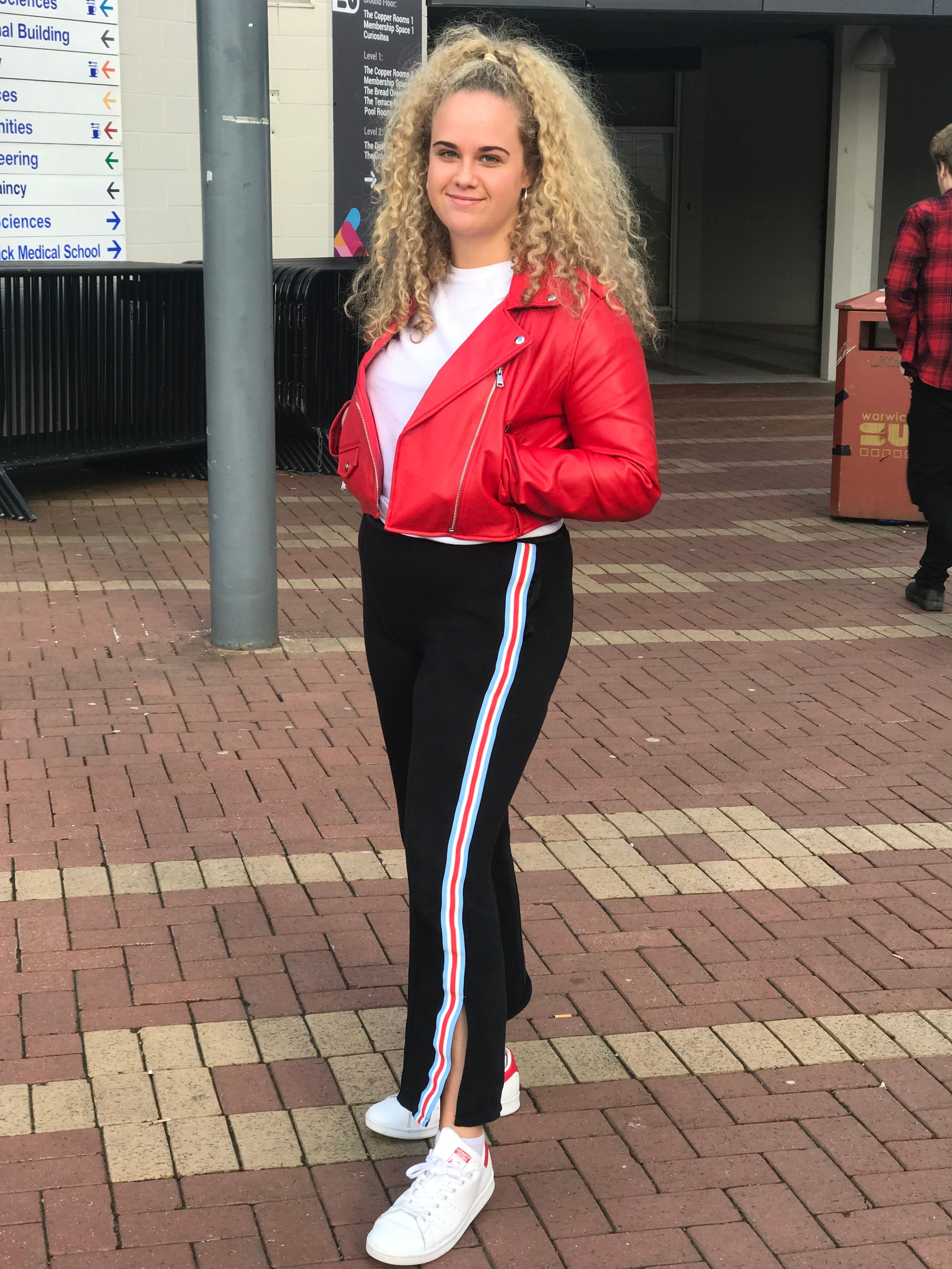 Image may contain: Woman, Girl, Female, Blonde, Tights, Pants, Clothing, Person, People, Human