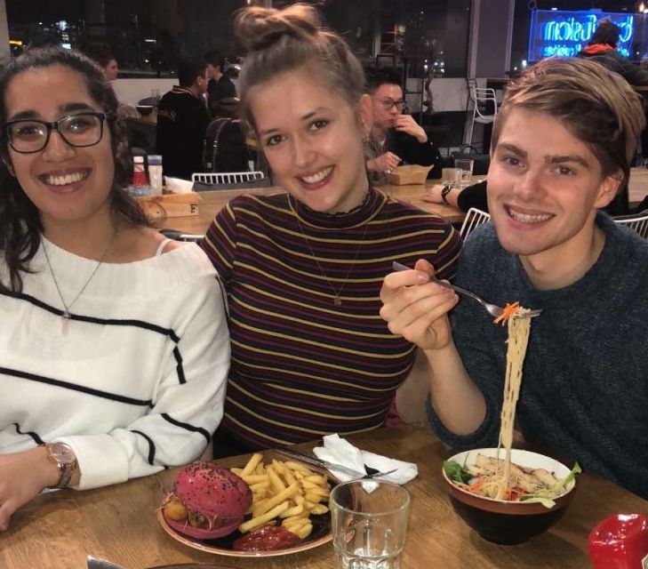 Image may contain: Female, Cafeteria, Cutlery, People, Face, Dish, Eating, Restaurant, Food, Meal, Lunch, Accessory, Accessories, Glasses, Person, Human