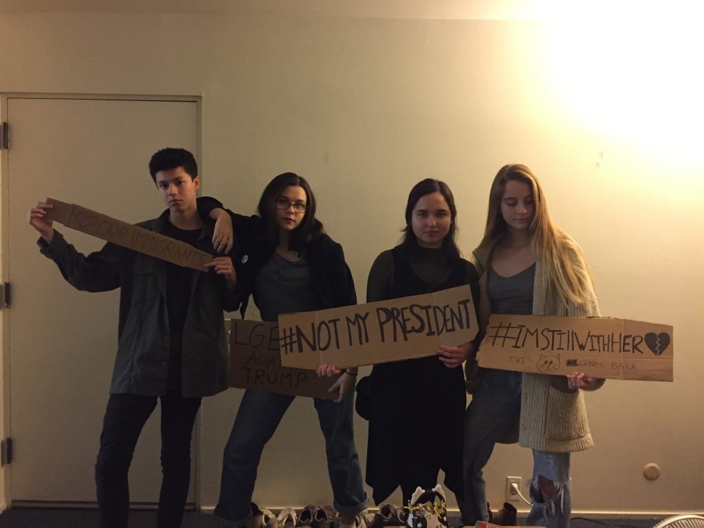 My friends and I getting ready to go protest President-elect Donald Trump in downtown Santa Cruz.