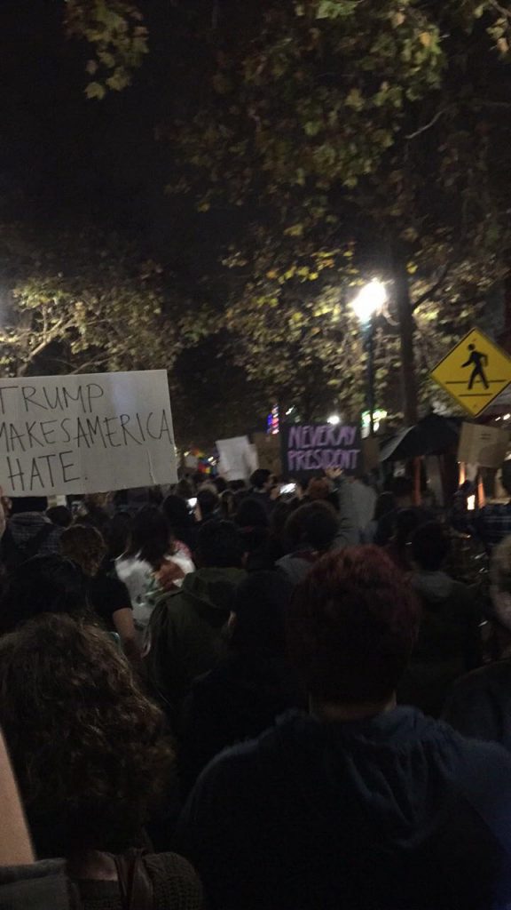Protesters in downtown Santa Cruz.