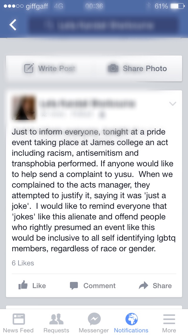Students took to Facebook to air their opinions