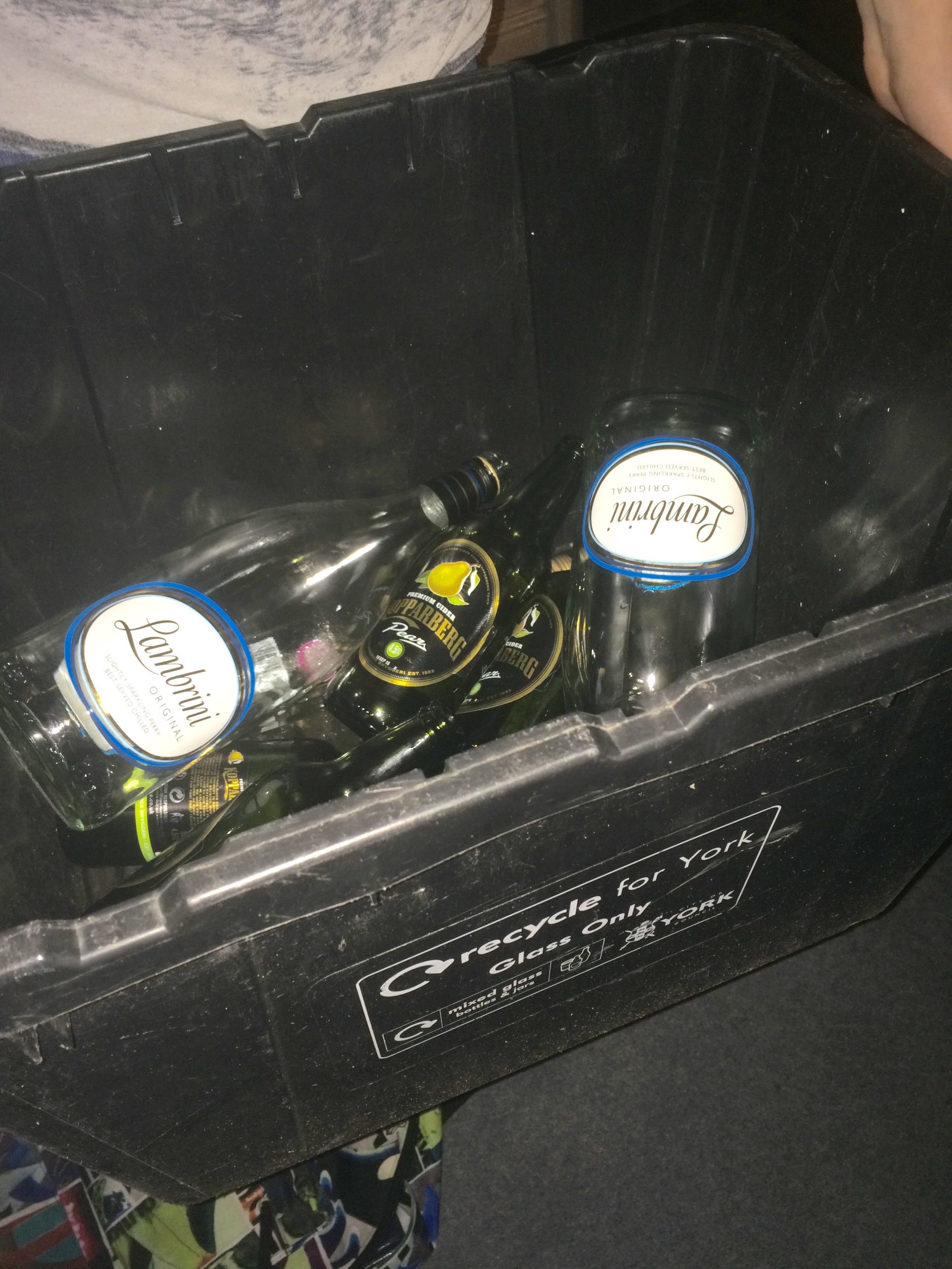 Typical recycling bin of a second year house, post-exams.