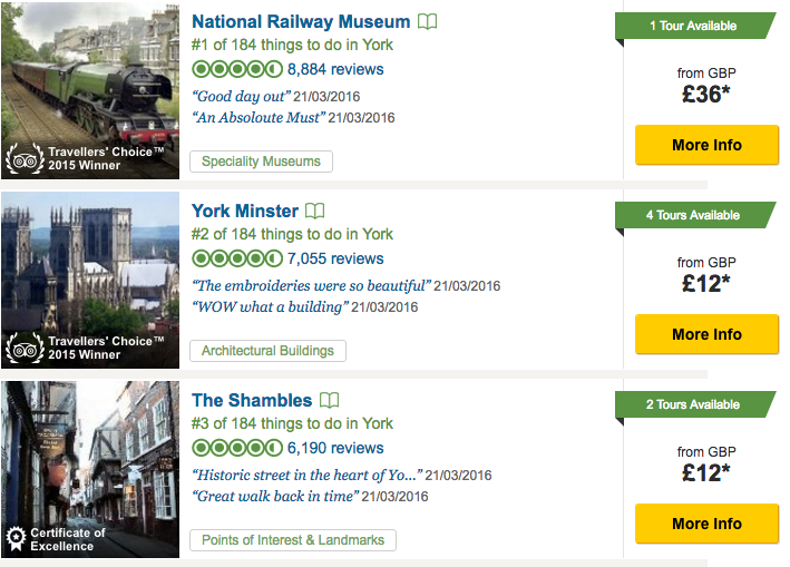 The top three attractions on the site
