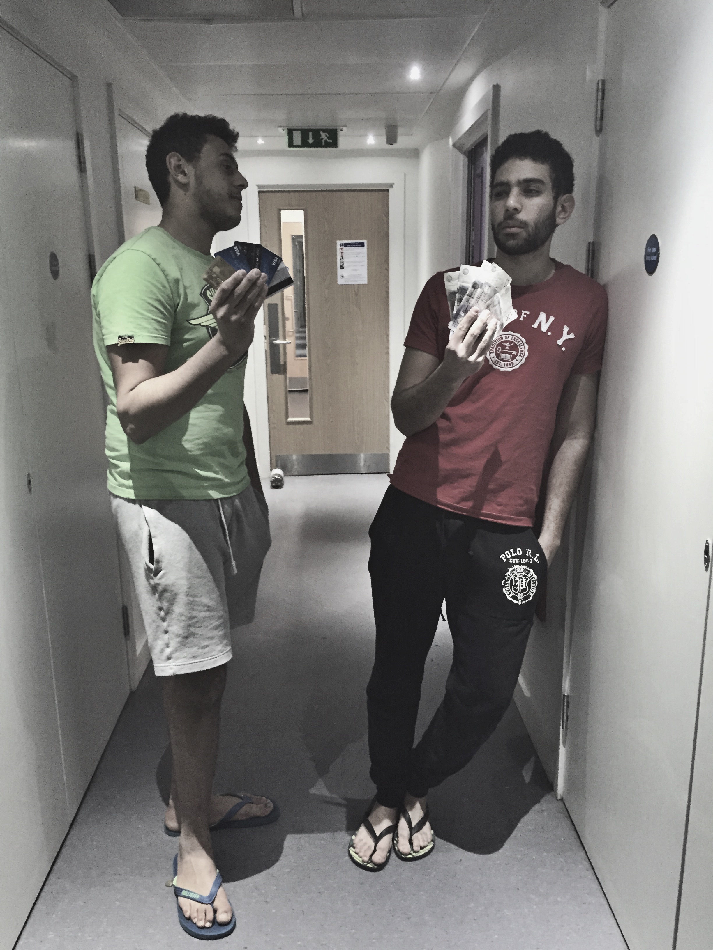 Hussein (left): "Ali mate, why do you even carry cash?"