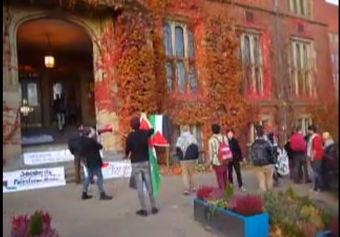 Pro-Palestinian protestors attempted to enter the conference on Friday (youtube)
