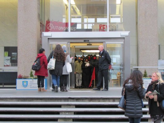 Autonomous Students Networ & Revolutionary Socialists guard the entrance