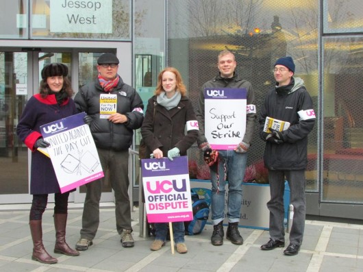 Protesters pose outside Jessop West
