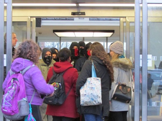 Collins, right, was denied access to the building to complete her coursework