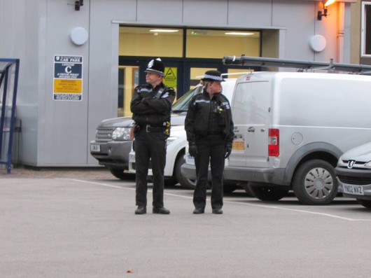Police were called to the scene to watch over the day's proceedings